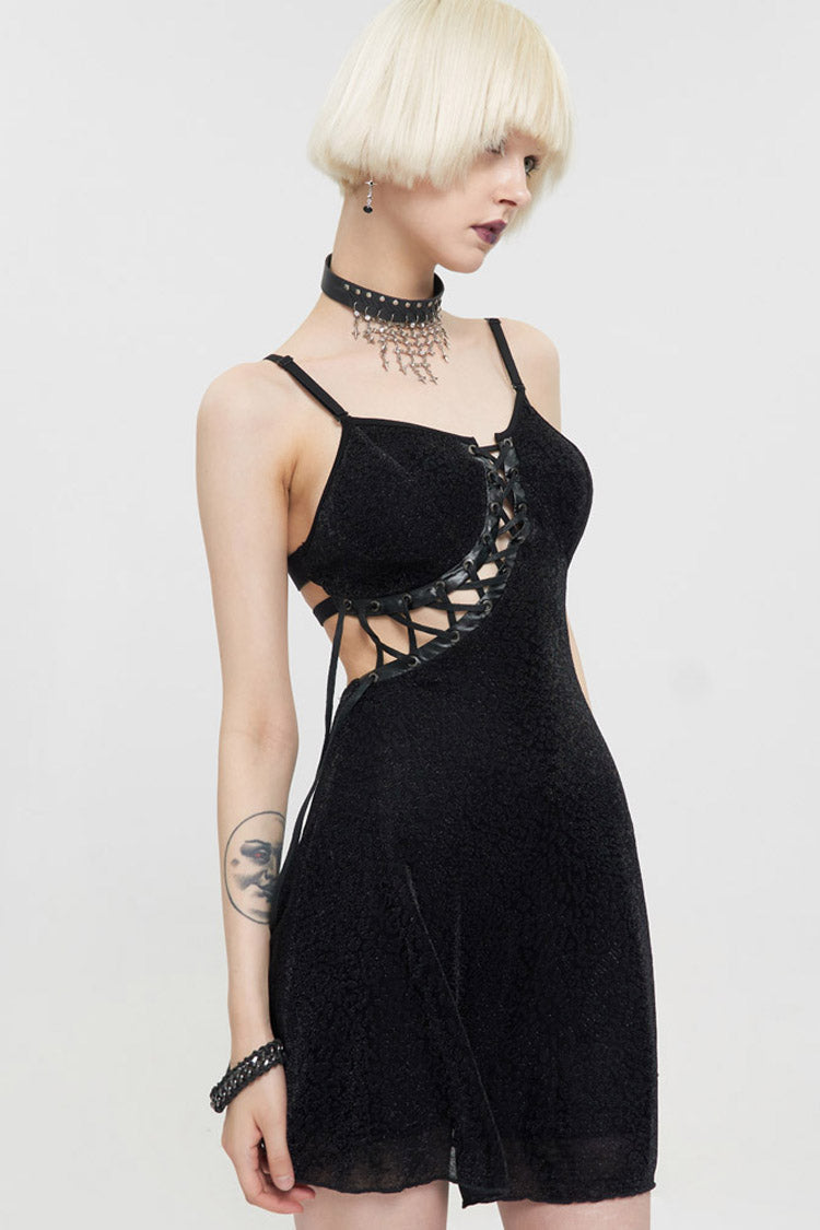 Black Punk Chest Cross Straps Sexy Suspenders Backless Women's Dress - Product - 2