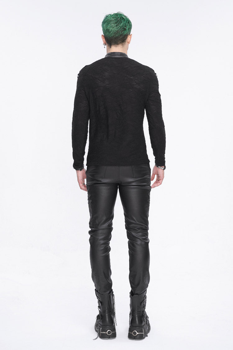 Black Stand Collar Mesh Splice Men's Punk Shirt - Product - 6