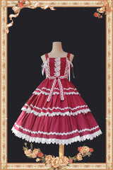 Red/White Three-section Cake Sleeveless Ribbon Sweet Lolita Tiered Dress - Product - 6