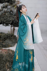 Green Chinese Style Exquisitely Embroidered Three Piece Classic Hanfu Dress - Product - 3