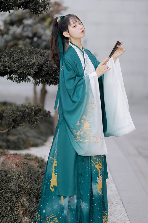 Green Chinese Style Exquisitely Embroidered Three Piece Classic Hanfu Dress - Product - 3