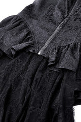 Black Stand Collar Long Trumpet Sleeves Lace Sheer Lace-Up Women's Gothic High Low Tail Coat - Product - 17