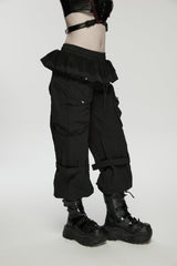 Pleated Women's Punk Ruffled Hem Big Pockets Cargo  Pants cool - Product - 6