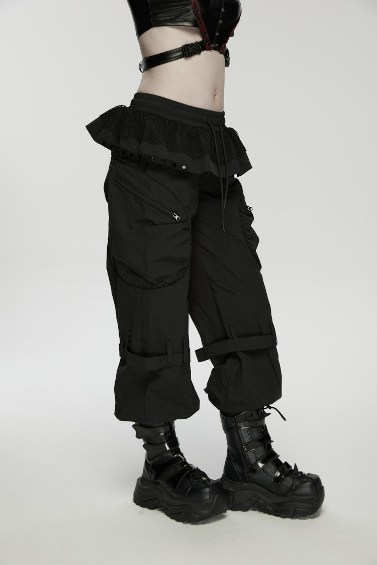 Pleated Women's Punk Ruffled Hem Big Pockets Cargo  Pants cool - Product - 6