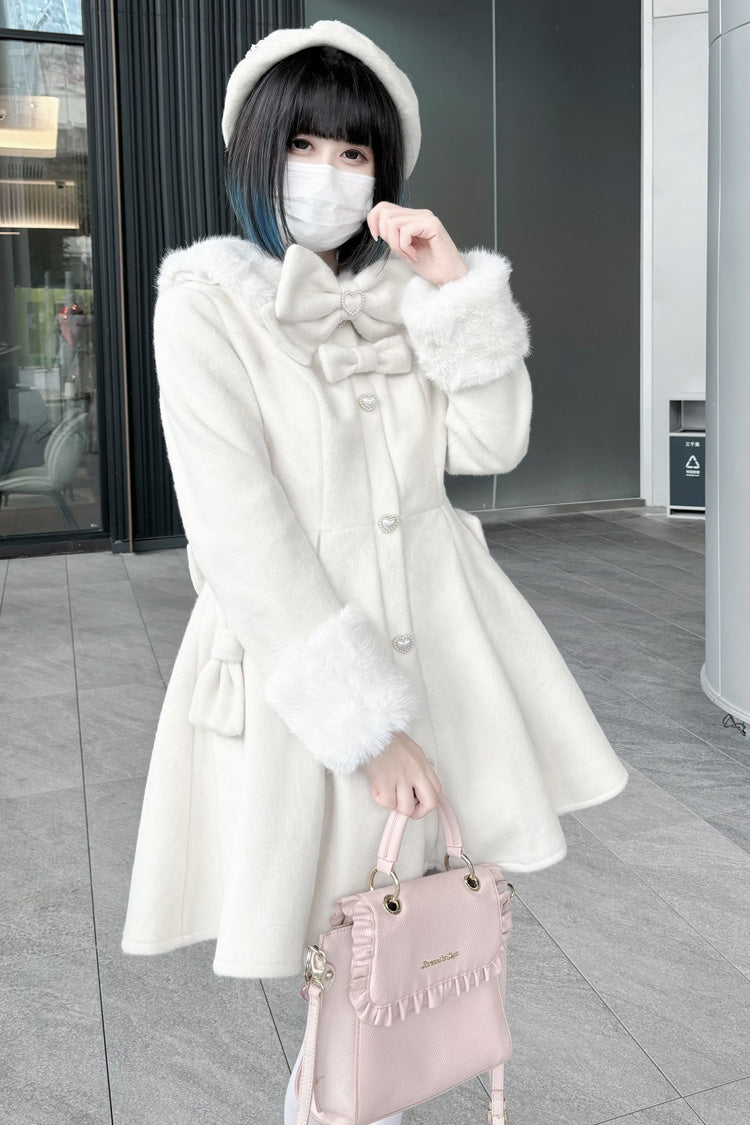 Snow Plush and Thickened Long Sleeves Bowknot Sweet Lolita Coat 2 Colors - Product - 5