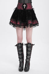 Black/Red Cross Tassel Print Women's Gothic Skirt - Product - 2