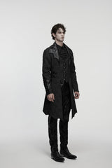 Black Lapel Collar Long Sleeves Jacquard Spliced Lace-Up Slim Buckled Men's Gothic Coat - Product - 3