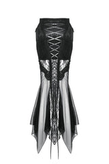Black Lace-Up Mesh Spliced Lace Women's Gothic Fishtailed Skirt - Product - 12