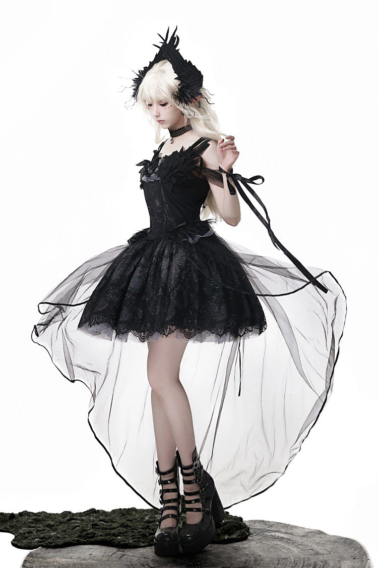 Black [Black Swan's Prayer] Sleeveless Ruffle Bowknot Gothic Ballet Lolita Jsk Dress - Product - 5