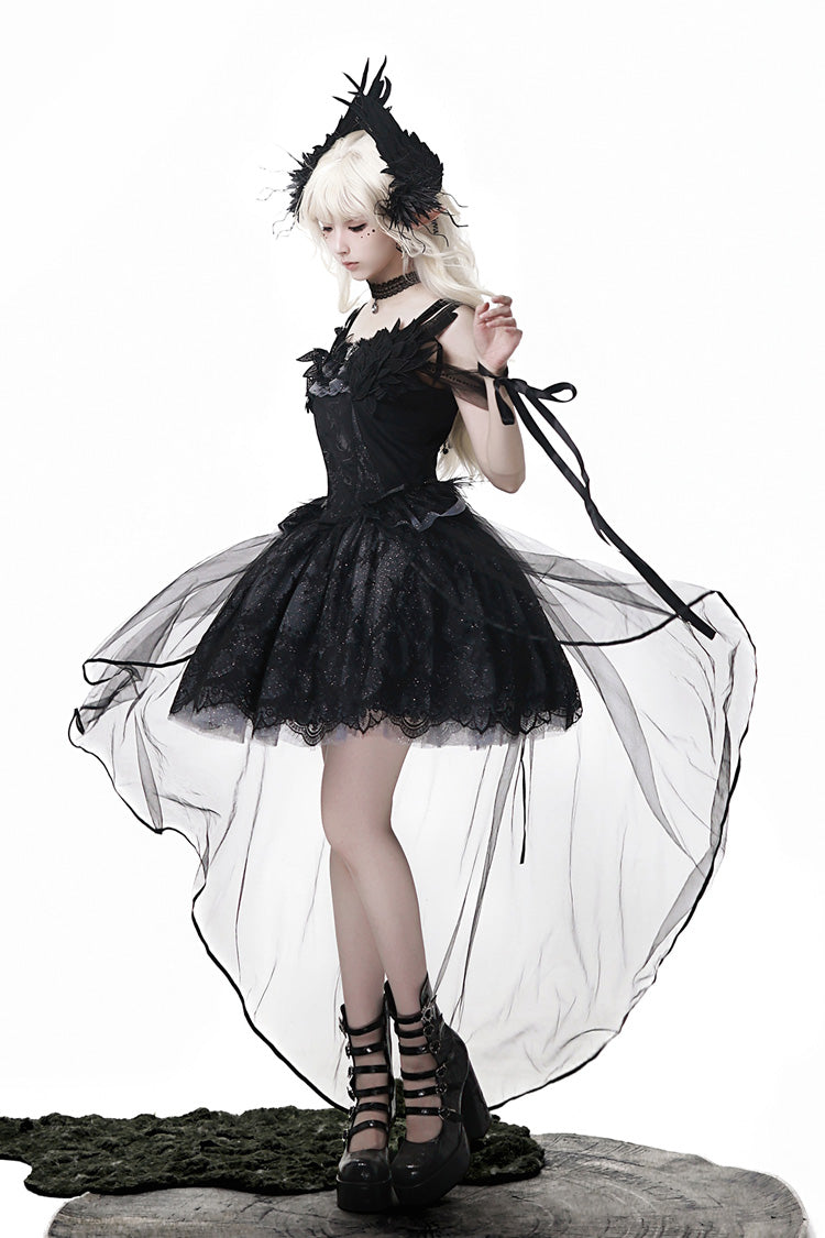 Black [Black Swan's Prayer] Sleeveless Ruffle Bowknot Gothic Ballet Lolita Jsk Dress - Product - 5