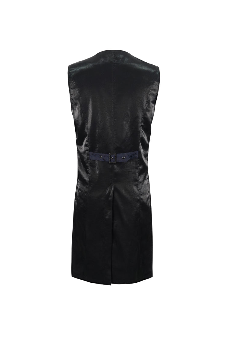 Blue Stylish Retro Print Non-Stretch Fit Mid-Century Men's Gothic Tuxedo Vest - Product - 8