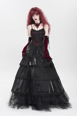 Black Sleeveless Multi-Layered Embroidery Pearl Women's Gothic Slip Dress - Product - 4
