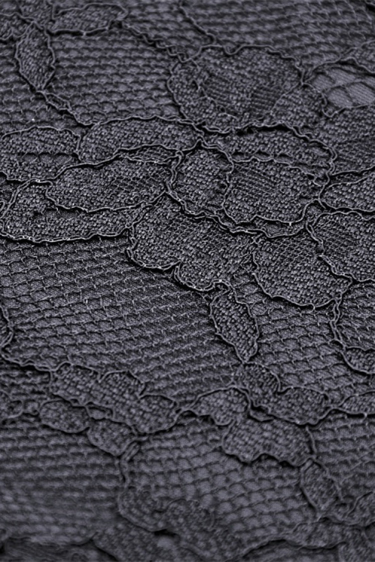 Black Round Collar Long Puff Sleeves Lace Lace-Up Hem High Low Women's Gothic Velvet Wedding Dress - Product - 20