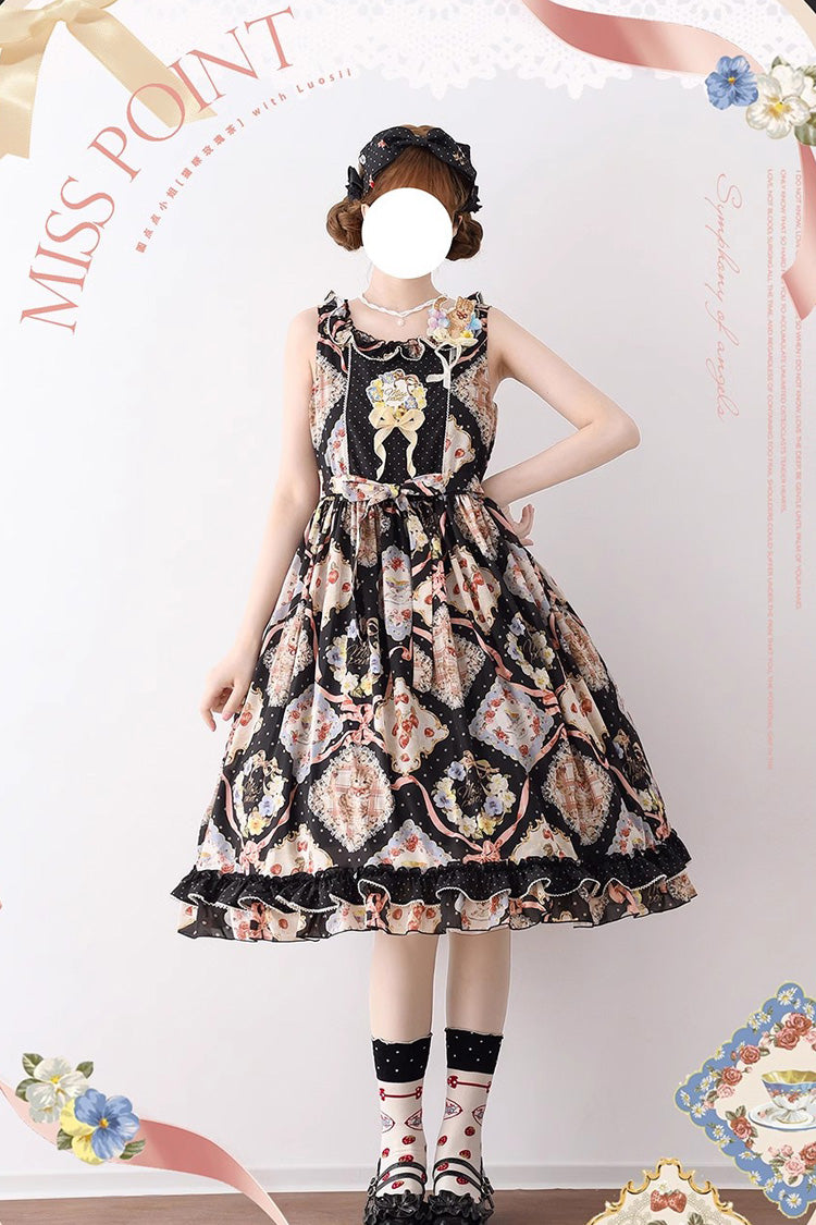 Cat Rose Tea Sleeveless Print Ruffle Bowknot Sweet Lolita Jumper Dress 3 Colors - Product - 9