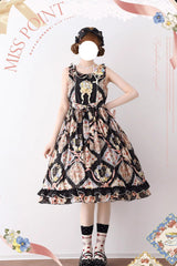 Cat Rose Tea Sleeveless Print Ruffle Bowknot Sweet Lolita Jumper Dress 3 Colors - Product - 9