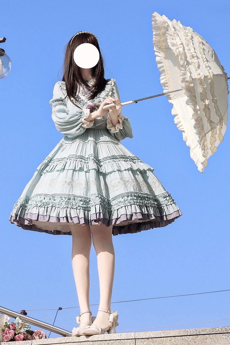 Thorn Rose Long Sleeves Ruffle Bowknot Sweet Princess Lolita Dress 2 Colors - Product - 5
