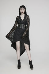 Black Irregular Hem Skull Print Hollow Stitching Womens Steampunk Kimono Dress - Product - 4