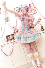 Pink [Sugar Magic] Print Ruffle Bowknot Lace Lace-Up Sweet Lolita Dress - Product - 5