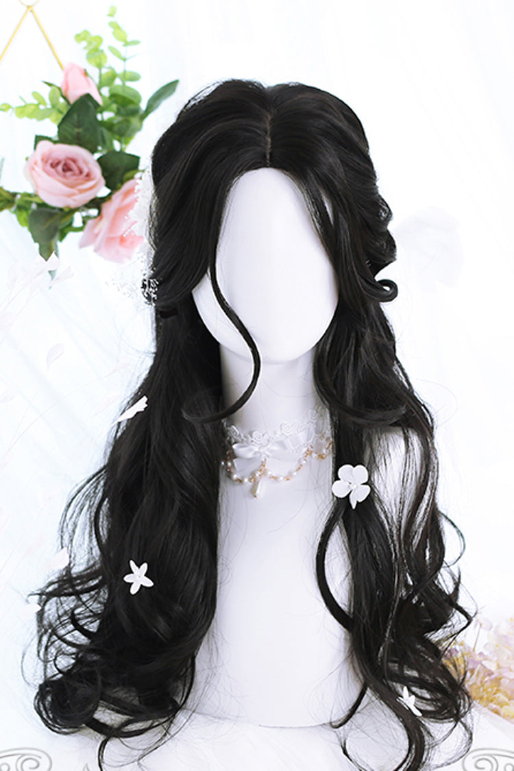 Black Curly Hair Natural Long Sweet Lolita Wig - Black - 1