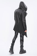 Black Irregular Eyelet Men's Gothic Jacket With Hood - Product - 6