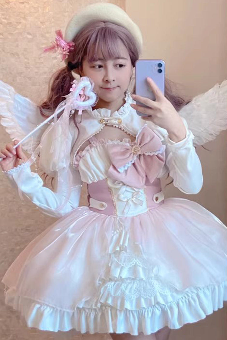 Pink/White [Magical Girl] Ruffle Cardigan Bowknot Sweet Princess Lolita Jsk Dress - Product - 4