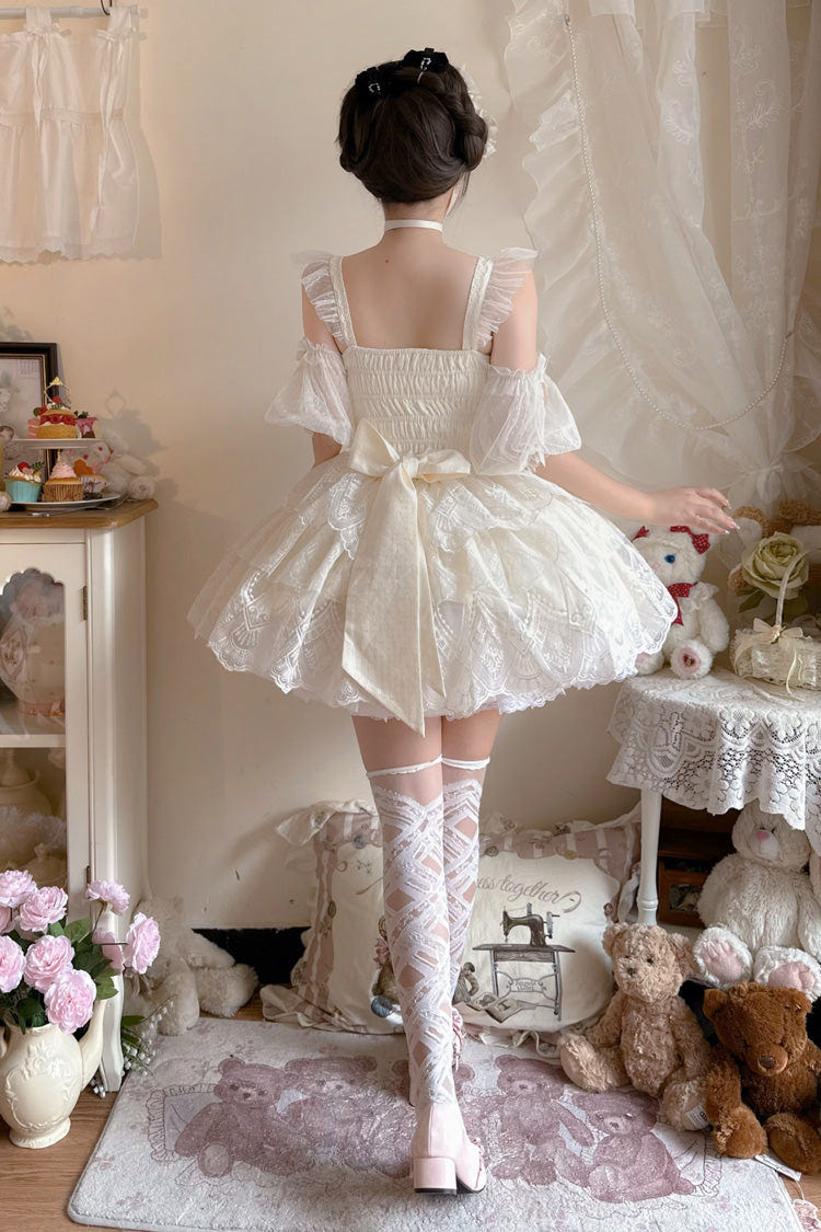 Ivory [Tidal] Triple-Layered Ruffle Bowknot Sweet Lolita Skirt 2 Versions - Product - 21