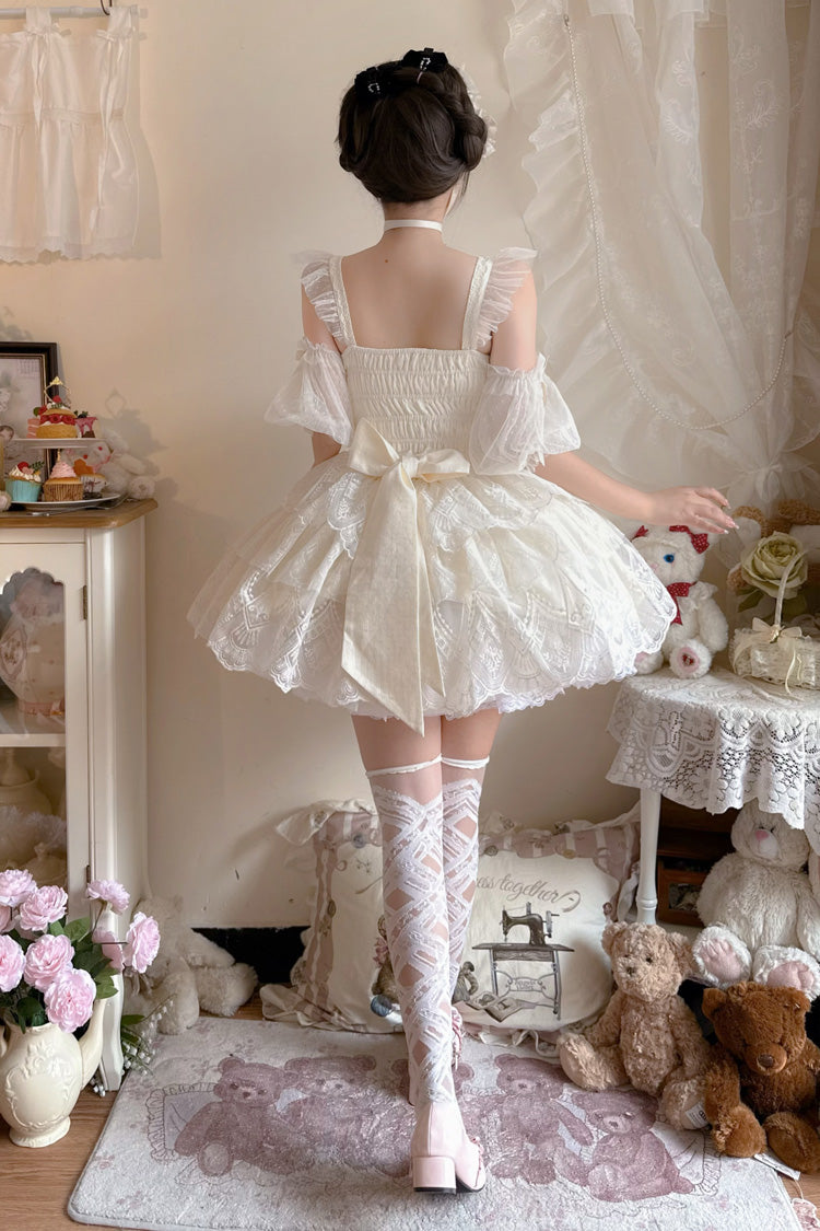 Ivory [Tidal] Triple-Layered Ruffle Bowknot Sweet Lolita Skirt 2 Versions - Product - 21