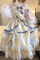Gold Long Sleeves Multi-Layered Ruffle Bowknot Lace Sweet Princess Lolita Dress - Product - 7