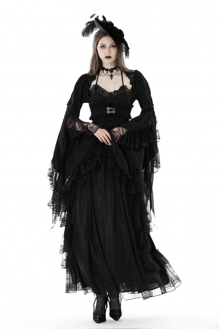 Black Women's Gothic Vintage Long Flared Sleeves Lace Splice Shrug - Product - 5