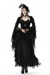 Black Women's Gothic Vintage Long Flared Sleeves Lace Splice Shrug - Product - 5