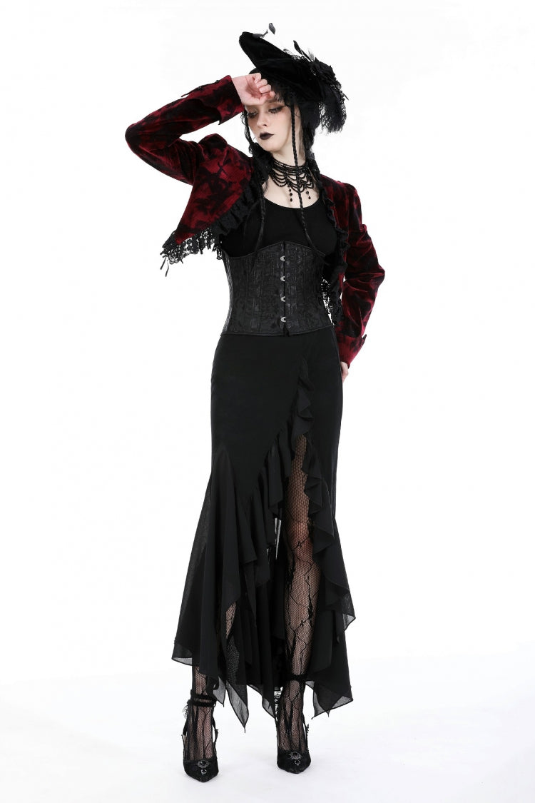 Black Women's Gothic Side Slit Ruffled Slim Fit Fishtail Skirt - Product - 5