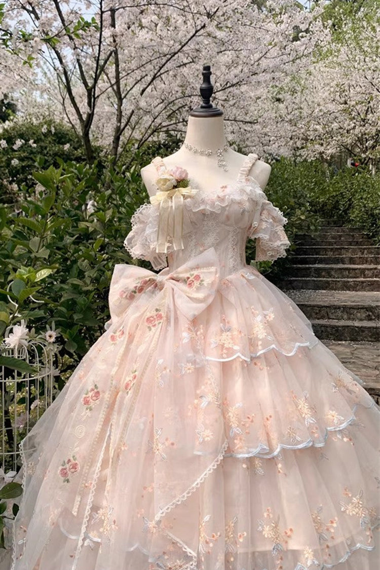 Apricot [Diana's Flowers] Sleeveless Multi-Layered Ruffle Hanayome Bowknot Lace Sweet Gorgeous Lolita Jsk Dress - Product - 4