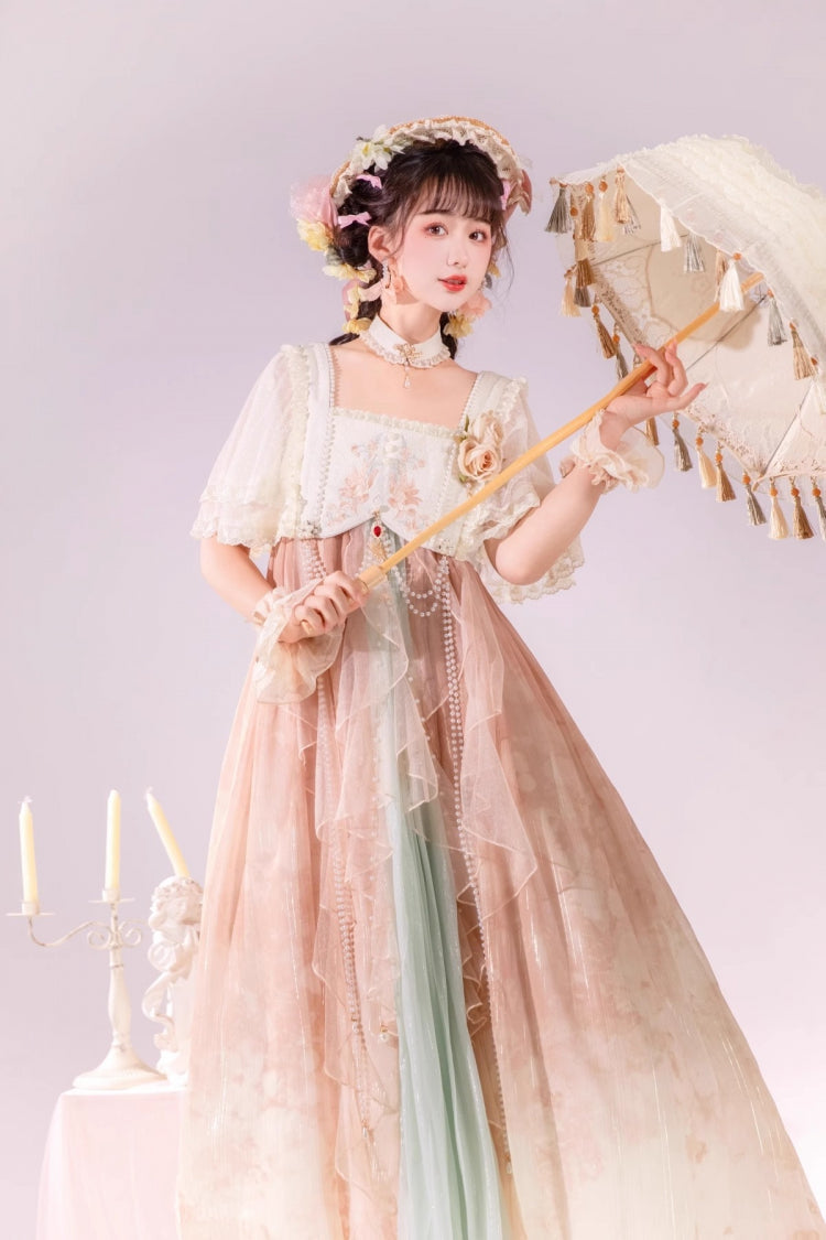 Multi-Color Ruffle Lace Sweet Chinese Style Elegant Princess Lolita Jsk Dress Set - Product - 9