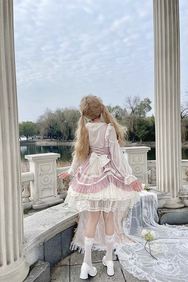 Pink Floating Light Dance Multi-layer Ruffle Embroidery Bowknot Lace Sweet Lolita Jsk Dress - Product - 7