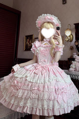 Pink [Super Cute Belia] Sleeveless Triple-Layered Ruffle Bowknot Lace Sweet Elegant Lolita Jsk Dress - Product - 8
