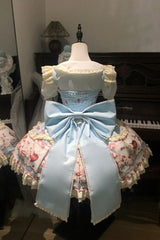 Blue [Cute Rabbit Party] Sleeveless Double-Layered Printed Ruffled Bow Sweet Lolita Jsk Dress - Product - 3