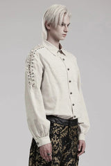 Men's Long Puff Sleeves Shoulder Straps Embroidery Mens Gothic Blouse 2 Colors - Product - 3
