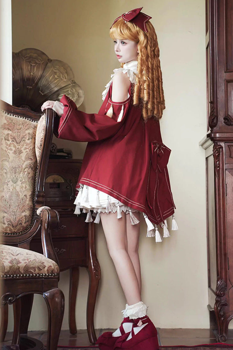 Red [Starry Night] Long Sleeves Ruffle Embroidery Sweet Princess Lolita Dress Full Set - Product - 7