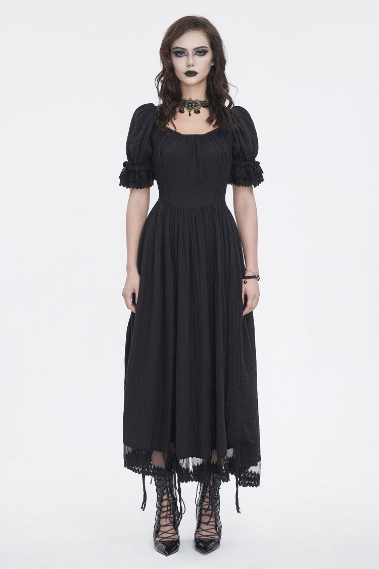 Black Short Sleeves Ruffle Drawstring Women's Gothic Dress - Product - 3
