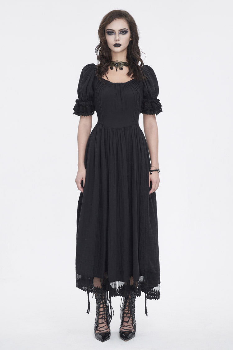 Black Short Sleeves Ruffle Drawstring Women's Gothic Dress - Product - 3