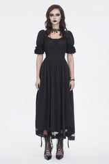 Black Short Sleeves Ruffle Drawstring Women's Gothic Dress - Product - 3