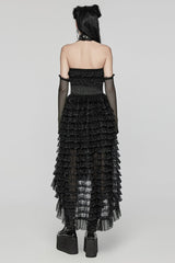 Black Halterneck Long Sleeves Ruffle Lace Women's Punk Dress - Product - 3