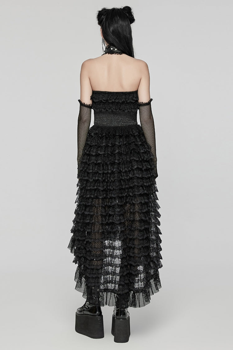 Black Halterneck Long Sleeves Ruffle Lace Women's Punk Dress - Product - 3
