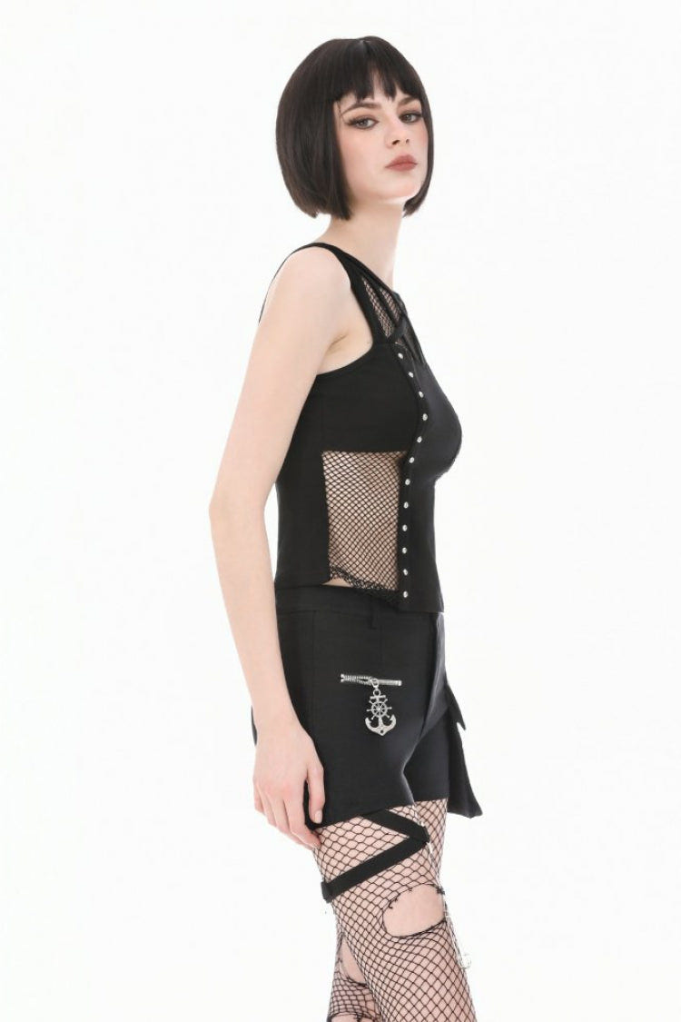 Black Women's Punk Sleeveless Studded Pentagram Sheer Mesh Splice Tank Top - Product - 7