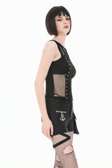 Black Women's Punk Sleeveless Studded Pentagram Sheer Mesh Splice Tank Top - Product - 7