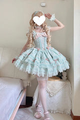 Green [Flora Isle Butterfly] Sleeveless Ruffle Bowknot Lace Lace-Up Sweet Elegant Lolita Jsk Dress - Product - 12