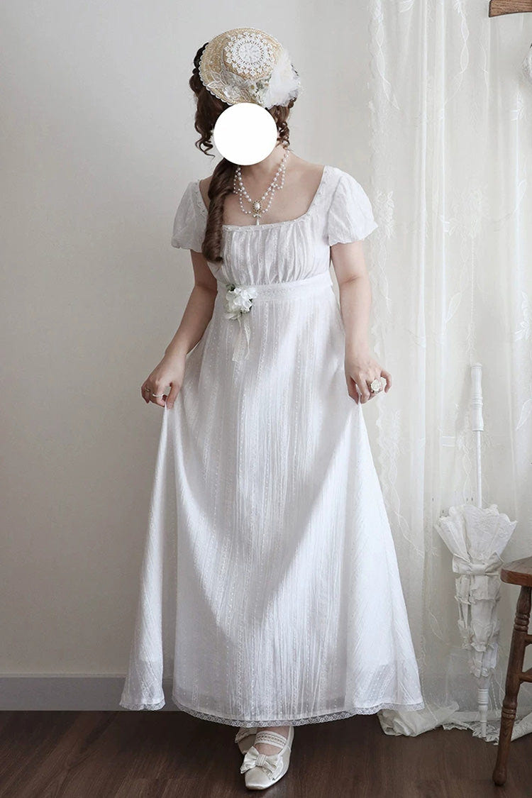 White Square Collar Short Sleeves Jacquard Ruffled Lace Sweet Elegant Lolita Dress - Product - 2