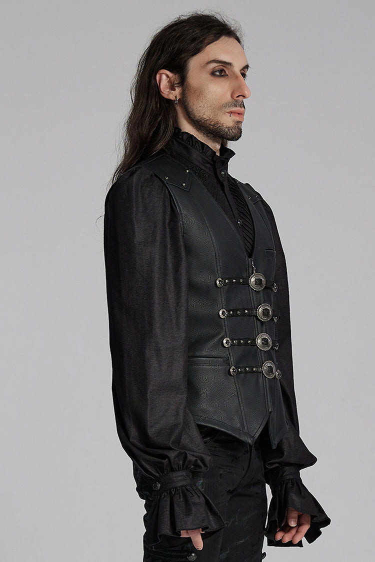 Black Rivet Buckle Men's Gothic Vest - Product - 2