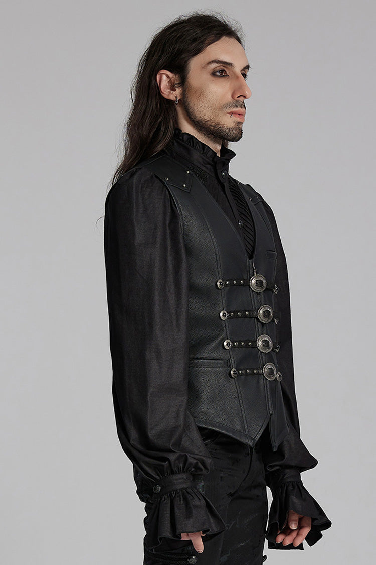 Black Rivet Buckle Men's Gothic Vest - Product - 2