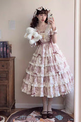 Smoky Purple [Grape Moon Almanac] Sleeveless Multi-Layered Printed Ruffled Bow Adjustable-Length Sweet Lolita Jsk Dress - Product - 6